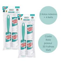 Kit 2 Rolo Adesivo Tira Pelo Roupa Sofá 4 Refil Rende Muito