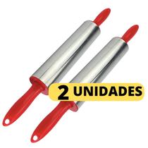 Kit 2 Rolo De Massa Giratório Profissional De Inox Para Abrir Massas Pizza Pão Macarrão Resistente