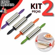 Kit 2 Rolo De Massa Inox Giratório 360 Para Abrir Massas Amassador De Massa Pizza Pão Cilindro Utensilio De Cozinha