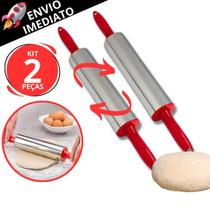 Kit 2 Rolo de Massa Para Abrir Massa Amassador Pizza Pão Cilindro Giratório Inox