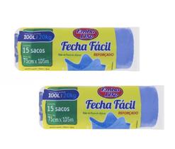 Kit 2 Rolo Saco Lixo Azul Fecha Fácil Resistente 100 L 30Un