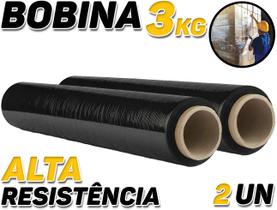 Kit 2 Rolos Bobina Filme Stretch Preto 500x30mic C/ 200m 3kg