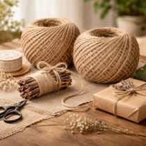 Kit 2 Rolos De Fio Juta Natural 50m 2mm Artesanato Decoração Kit 2 Rolos De Fio Juta Natural 50m 2mm Artesanato Decoração