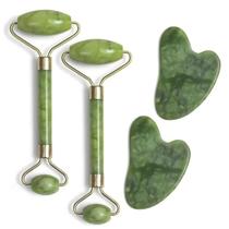 KIT 2 Rolos Pedra De Jade Com Placa Guasha Massoterapia Facial Estimula a Circulação Sanguínea KIT 2 Rolos Pedra De Jade Com Placa Guasha Massoterapia Facial Estimula a Circulação Sanguínea