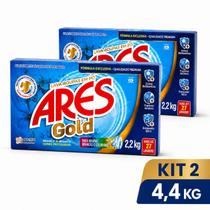 Kit 2 Sabão em Pó Concentrado 2,2kg Lava Roupas ARES Gold Kit 2 Sabão em Pó Concentrado 2,2kg Lava Roupas ARES Gold