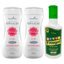 Kit 2 Sabonete Íntimo Líquido Sensação Morango e Gel de Massagem Fitogel combate dores no corpo costas ombros
