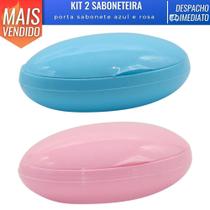 Kit 2 Saboneteira Oval Porta Sabonete em Pedra Plástico Rosa e Azul - Monte Libano