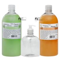 Kit - 2 sabonetes líquidos de 1 litro + 1un frasco pet 500 ml com válvula sabonete