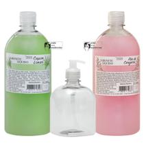 Kit - 2 sabonetes líquidos de 1 litro + 1un frasco pet 500 ml com válvula sabonete