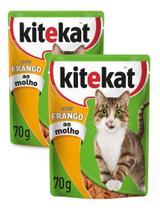 Kit 2 Saches Petisco Ração Úmida kitekat gato Frango ao molho 70g