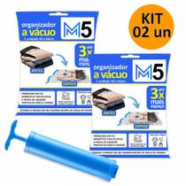 Kit 2 Saco a Vácuo 50x60cm Organizador Hermético para Mala de Viagem Guarda Roupa + Bomba