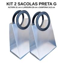 Kit 2 Sacola Presente Luxo Reforçada Transparente Alça de Couro