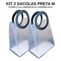 Kit 2 Sacola Presente Luxo Reforçada Transparente Alça de Couro