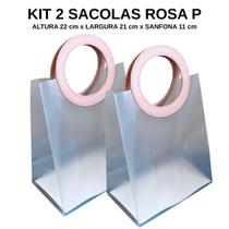 Kit 2 Sacola Presente Luxo Reforçada Transparente Alça de Couro