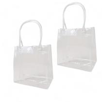 Kit 2 Sacolas Transparente C/ Alça Bolsa Lembrancinha 12cm
