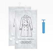 Kit 2 Sacos A Vacuo Com Cabide 70x100cm Organizador De Roupas Guarda Roupa