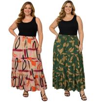Kit 2 Saia Longa Feminina Camadas Babados Evangélica Senhoras