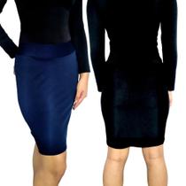 Kit 2 Saias Femininas Lápis Moda Evangélica Cós Lisas Cores Sortidas Suplex Pp ao Plus Size