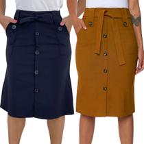 Kit 2 Saias Midi Babado Moda Evangélica Com Botões e Bolsos
