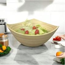 Kit 2 Saladeiras Fruteira de Bambu Natural Bowl Tigela Grande e Pequena 30cm e 20cm Versátil