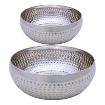 Kit 2 Saladeiras Tigela Bowl Inox Martelado 18 E 25Cm