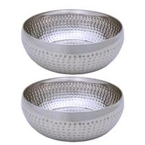 Kit 2 Saladeiras Tigela Bowl Inox Martelado 18Cm 1350Ml