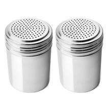 Kit 2 Saleiro e Pimenteiro de Mesa 7x10cm Aço Inox Plasvale Porta Temperos Dispenser