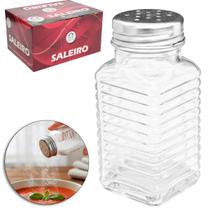 Kit 2 Saleiro E Pimenteiro De Mesa Vidro Quadrado Tampa Inox 80ml