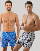 Kit 2 Samba Canção Masculino Estampado Confortável Tecido Macio, Cintura com Elástico e Ótimo Caimento