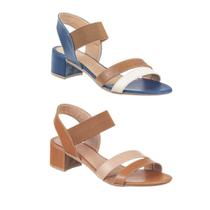 Kit 2 Sandalia Feminina Salto Baixo Elastico Perna Festa