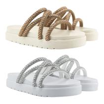 Kit 2 Sandália Papete Plataforma Strass Brilhante Feminina Estilosa