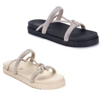 kit 2 Sandálias Feminina Luxo Nozinho Strass Chinelo Plataforma Confortável Da Moda
