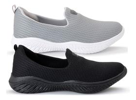 Kit 2 Sapatilhas Ortopédica Feminina Calce Fácil Sem Cadarço Confortável Leve Original