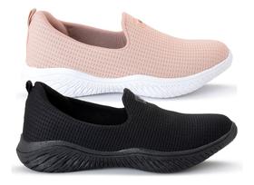 Kit 2 Sapatilhas Ortopédica Feminina Calce Fácil Sem Cadarço Confortável Leve Original