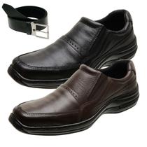 Kit 2 Sapato Masculino de Couro Social Solado Costurado + Cinto