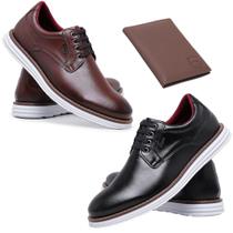 Kit 2 Sapato Oxford Social Elegante Bico Redondo Casamento Esporte Fino Palmilha EVA Com Carteira Kit 2 Sapato Oxford Social Elegante Bico Redondo Casamento Esporte Fino Palmilha EVA Com Carteira