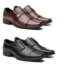 Kit 2 Sapato Social Masculino Liso Cadarço Clássico Kit 2 Sapato Social Masculino Liso Cadarço Clássico