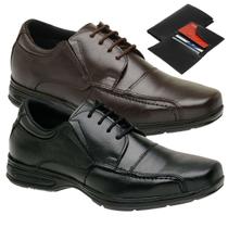 Kit 2 Sapatos Casual Confortável Social Masculino Couro com Carteira