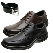 Kit 2 Sapatos Casual Social Abotinado de Couro Masculino com Cinto