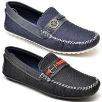 Kit 2 Sapatos Mocassim Masculino Bico Redondo Conforto Macio