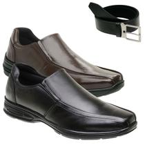 Kit 2 Sapatos Mocassim Social Solado Ortopédico Couro Legítimo Masculino + Cinto