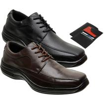 Kit 2 Sapatos Social Casual de Couro Ortopédico Cadarço Masculino com Carteira