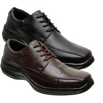 Kit 2 Sapatos Social de Couro com Cadarço Solado Ortopédico Costurado Masculinos