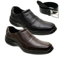 Kit 2 Sapatos Social Gmm Ortopédico em Couro com Cinto Masculino
