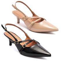 Kit 2 Scarpin Vizzano Slingback Feminino Salto Baixo Fivelas