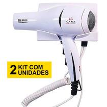 Kit 2 Secador De Cabelos Gama Italy Ions Parede 2000w Hotel Academia Banheiro Branco Jato Ar Quente Frio Anti Furto