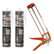 Kit 2 Selante PU40 Unipega Branco 400g Vedação + Aplicador de Silicone Construção Profissional Veda Cola