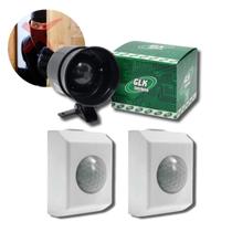 Kit 2 Sensores De Presença Movimento + 1 Sirene Alarme Bivolt Segurança ResidencialCom Fotocelula 125dB Cobertura 360º - GKS