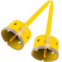 Kit 2 Serra Copo Diamantada 70Mm Com Haste Pino Profissional Kit 2 Serra Copo Diamantada 70Mm Com Haste Pino Profissional