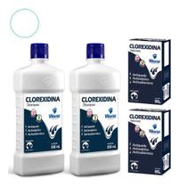 Kit 2 Shampoo + 2 Sabonete Clorexidina Antisséptico Antisseborreico Antiqueda Dermatites Infecções de Pele Cães e Gatos Kit 2 Shampoo + 2 Sabonete Clorexidina Antisséptico Antisseborreico Antiqueda Dermatites Infecções de Pele Cães e Gatos